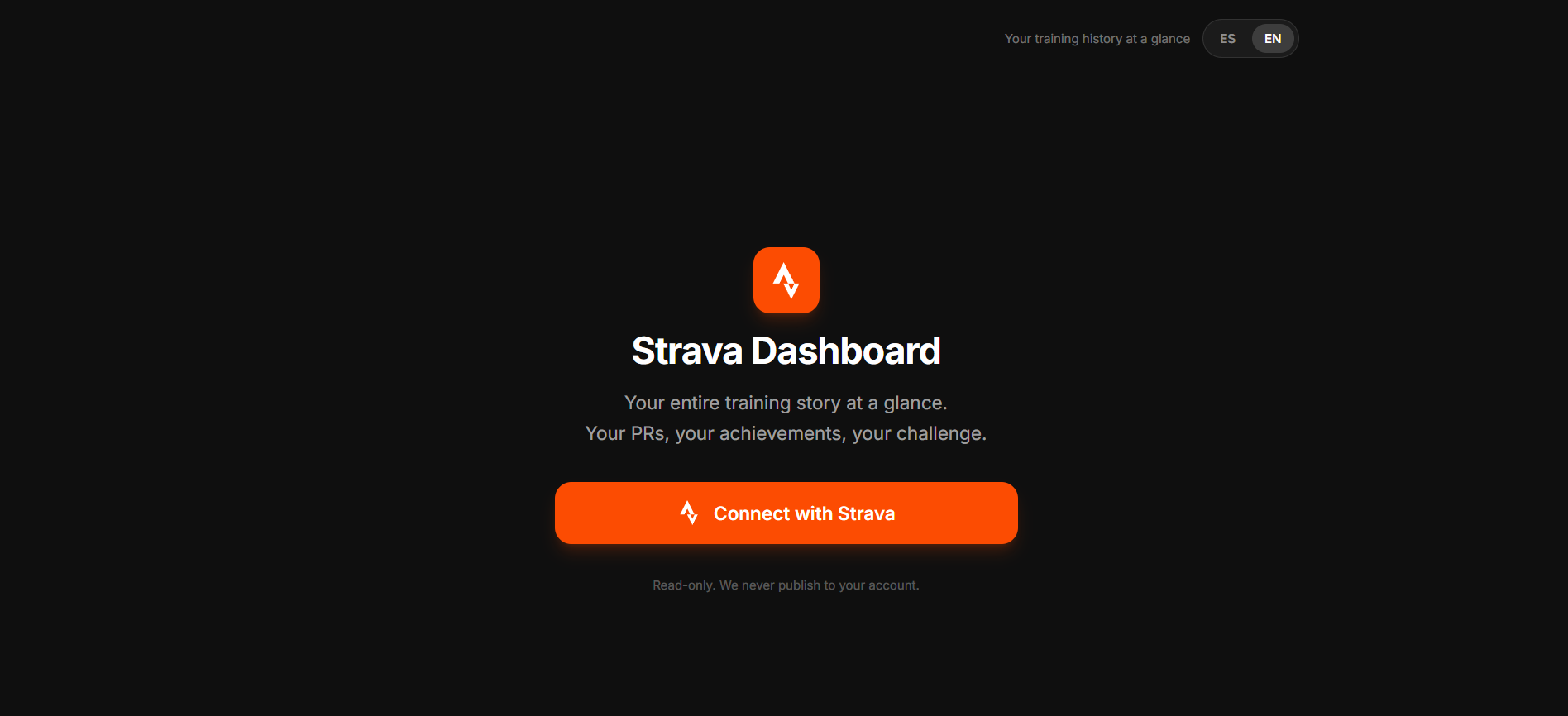 Strava Dashboard landing page