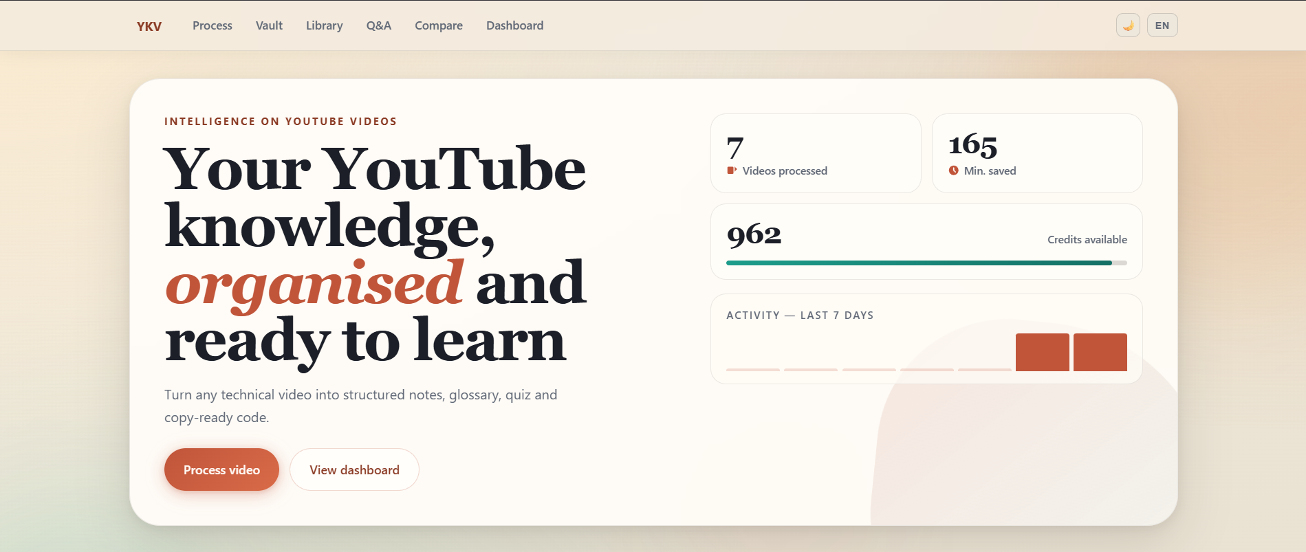 YKV homepage and dashboard preview